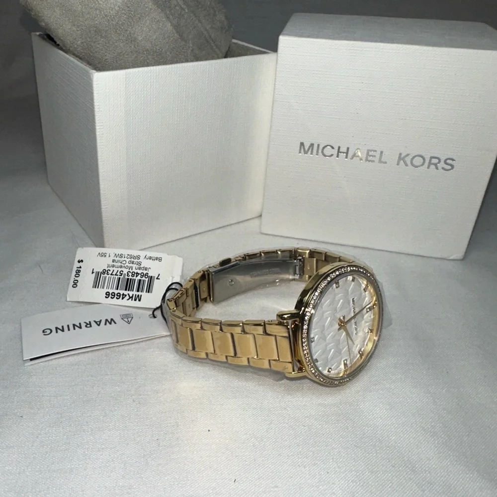 Michael Kors Pyper Three Hand Gold Tone Bracelet Watch White 38mm MK4666